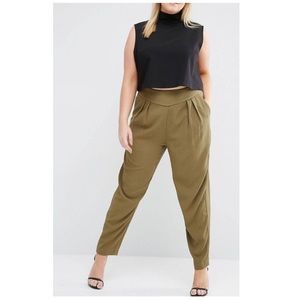 Green Relaxed Fit Tapered Pants